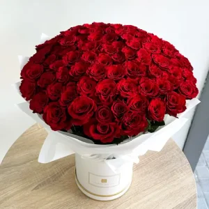 100 Red Roses in White Box