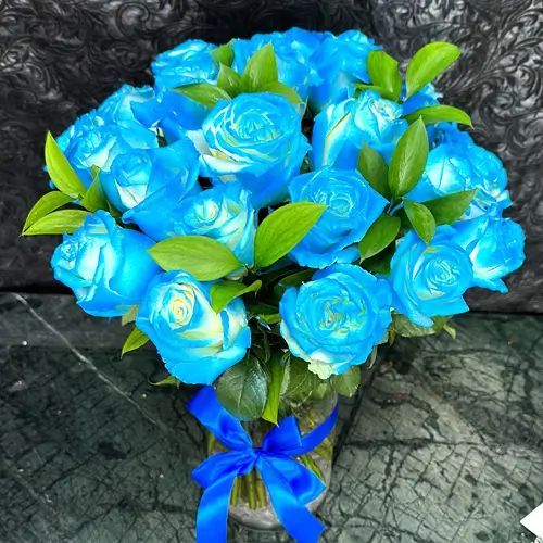 Blue Roses in a Glass Vase