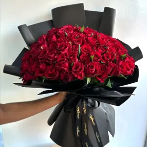 Red Roses Black Wrap Bouquet