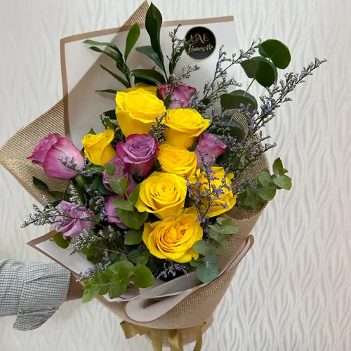 Yellow and Purple Roses Bouquet