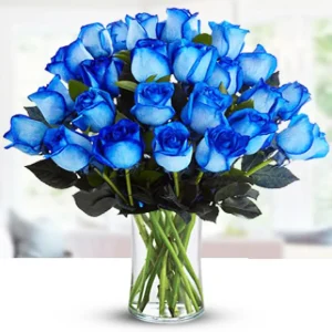 Blue Rose in Glass Vase