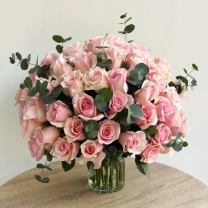 Pink Roses in Glass vase