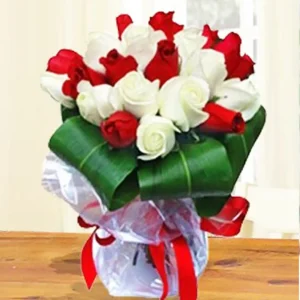 Red and White Rose in Bouquet
